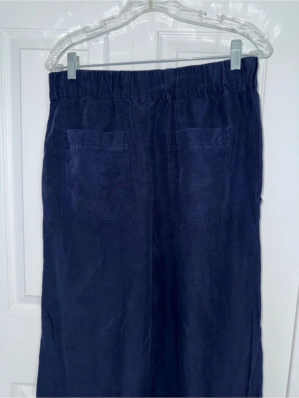 Banana Republic High-Rise Wide-Leg Embroidered Boho Tencel Linen Pants Navy M